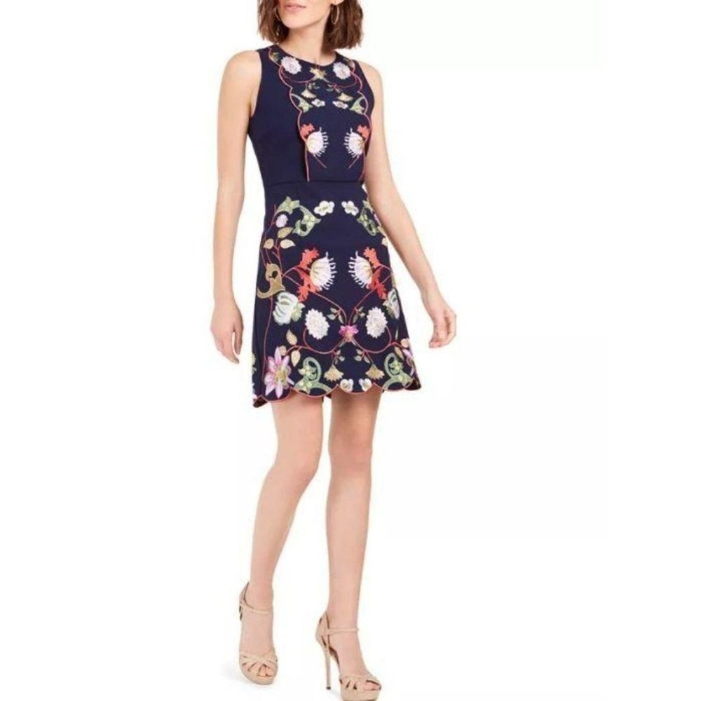 foxiedox Iris Embroidered Mini Dress Blue Small Ne